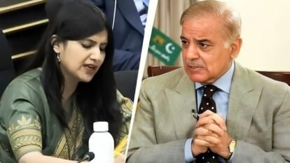 First Secretary at the Permanent Mission to UN Anupama Singh and Pakistan's Shehbaz Sharif