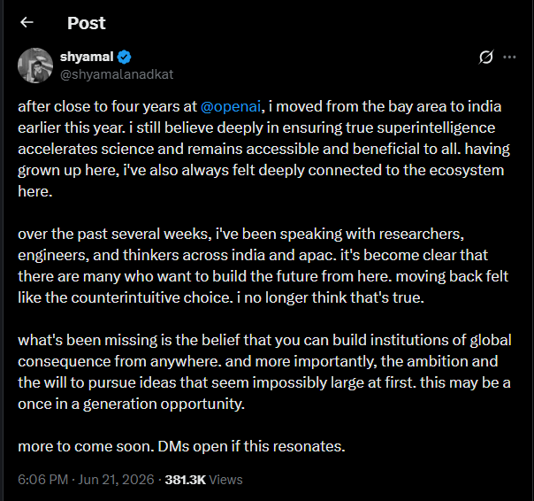 Ex-OpenAI researcher returns to India to build superintelligence