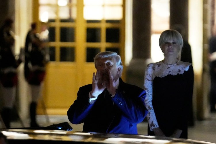 “It’s signed,” Donald Trump shouted to reporters after dinner at the Palace of Versailles on Wednesday, as French First Lady Brigitte Macron looked on during the historic moment.