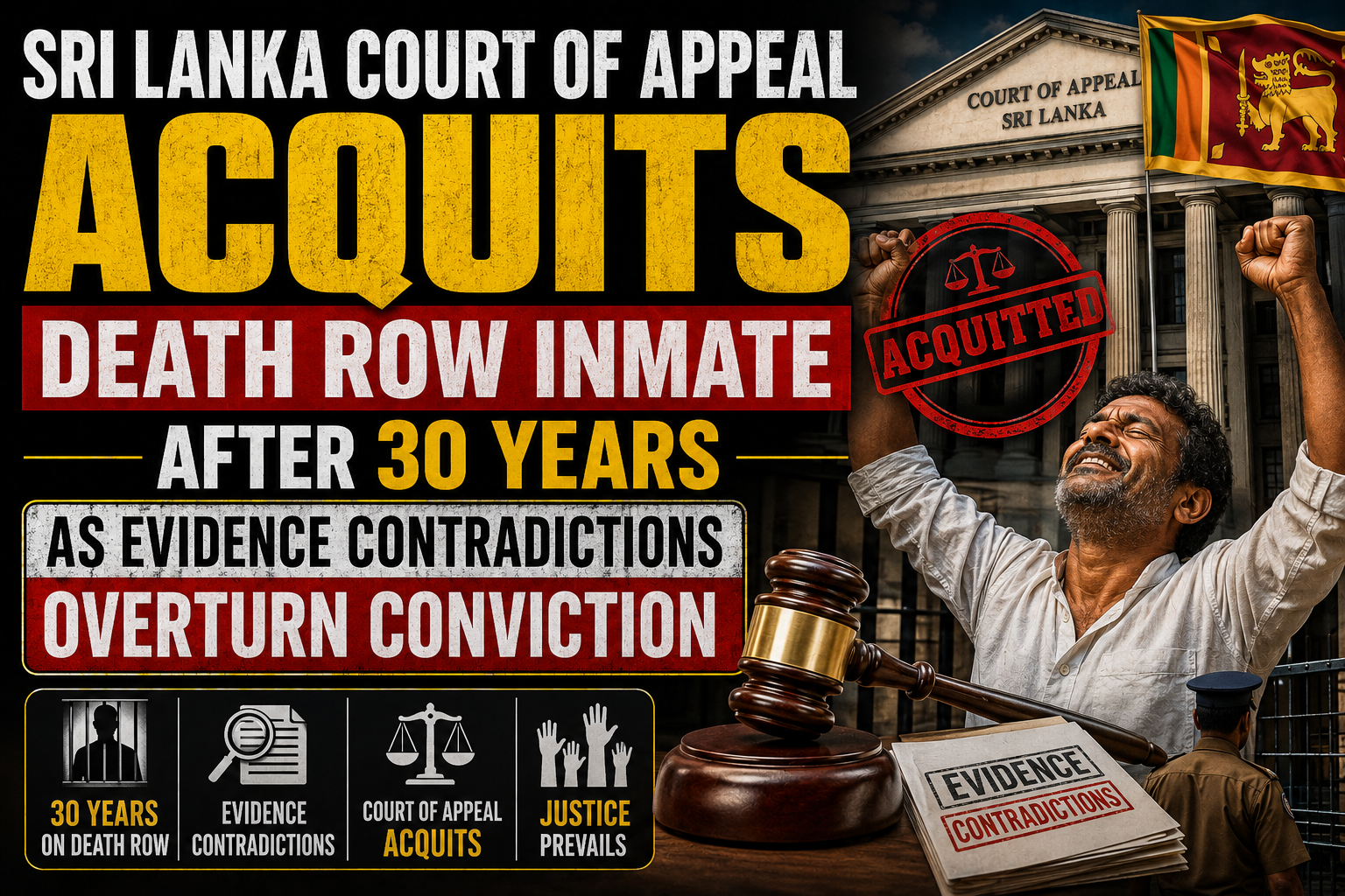 Sri Lanka Court of Appeal Acquits Death Row Inmate After 30 Years as Evidence Contradictions Overturn Conviction