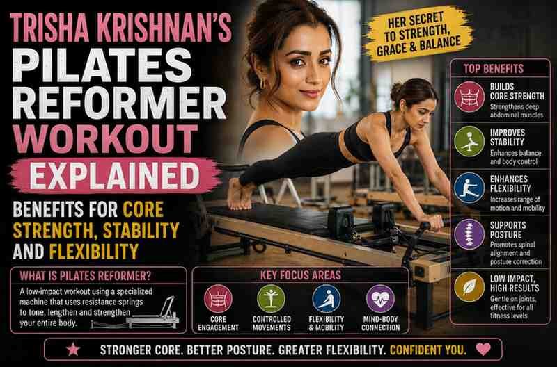 Trisha Krishnan’s Pilates Reformer Workout Explained: Benefits for Core Strength, Stability and Flexibility