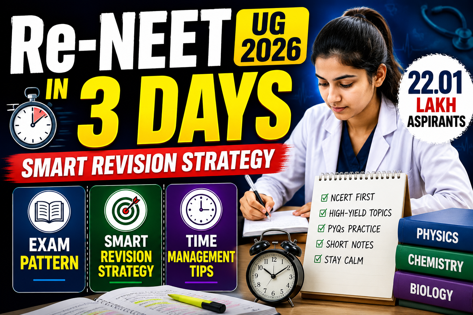 Re-NEET UG 2026 in 3 Days: Smart Revision Strategy, Exam Pattern, Time Management Tips for 22.01 Lakh Aspirants