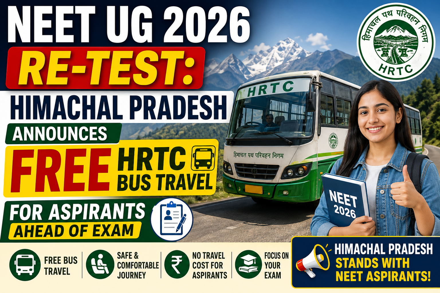 NEET UG 2026 Re-Test: Himachal Pradesh Announces Free HRTC Bus Travel for Aspirants Ahead of Exam