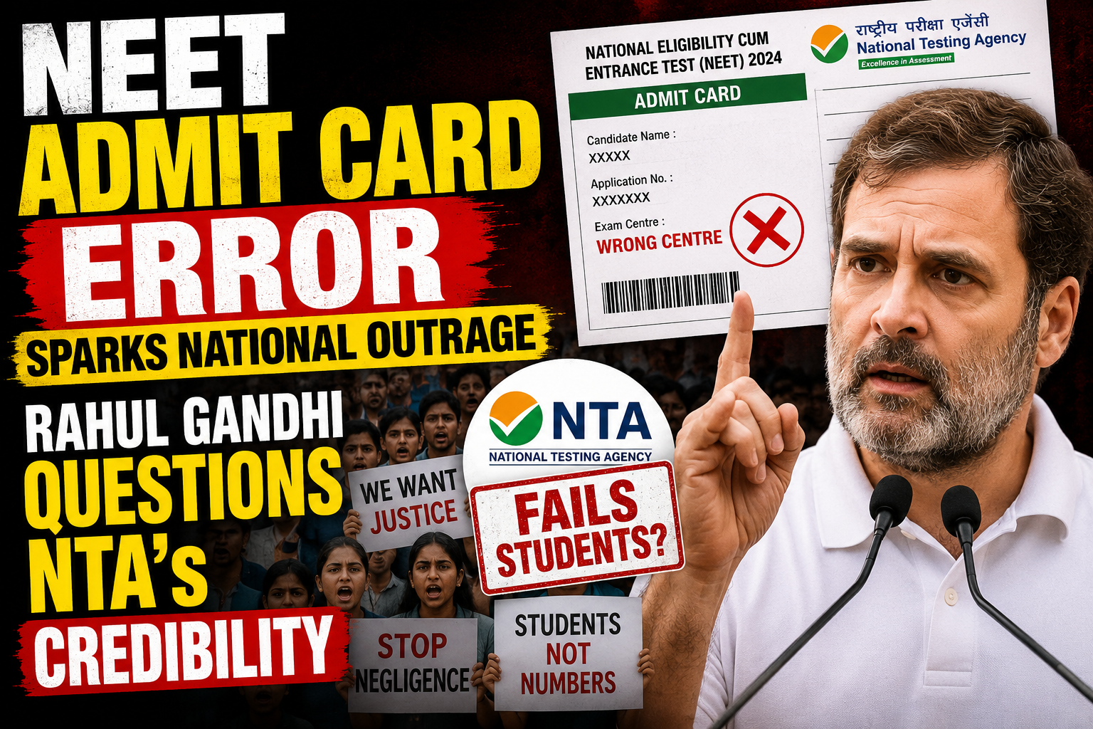NEET Admit Card Error Sparks National Outrage: Rahul Gandhi Questions NTA's Credibility Amid Exam Centre Blunder
