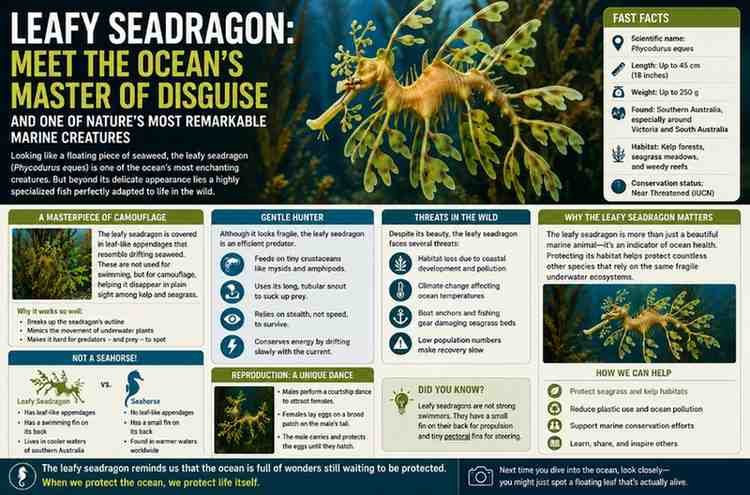 Leafy Seadragon: Meet the Ocean’s Master of Disguise and One of Nature’s Most Remarkable Marine Creatures