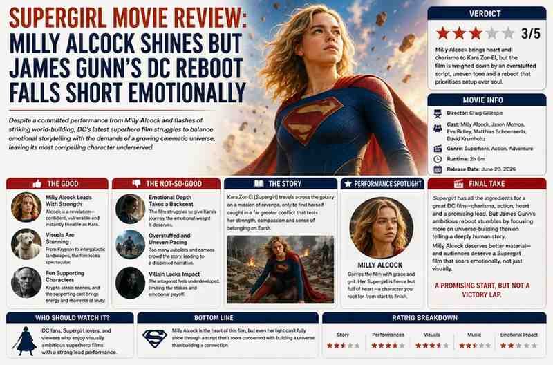 Supergirl Movie Review: Milly Alcock Shines but James Gunn's DC Reboot Falls Short Emotionally