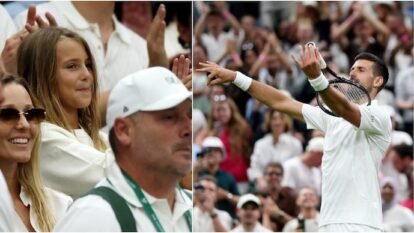 Novak Djokovic's Violin Celebration Goes Viral at Wimbledon 2026 After Daughter Tara's Shy Reaction Novak Djokovic's Violin Celebration Goes Viral at Wimbledon 2026 After Daughter Tara's Shy Reaction
