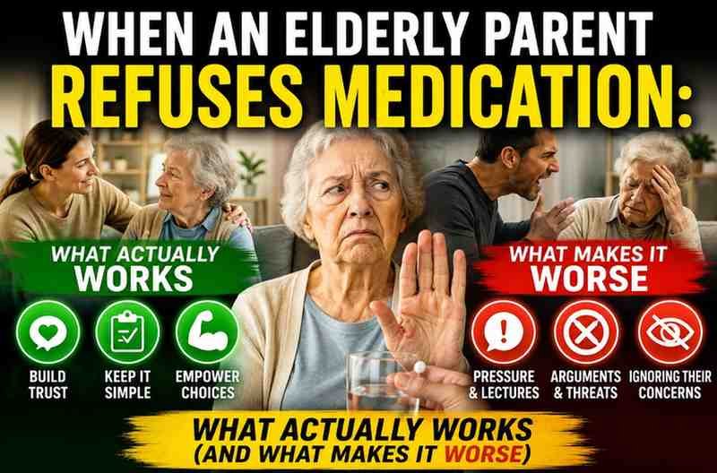 When an Elderly Parent Refuses Medication: What Actually Works (and What Makes It Worse)