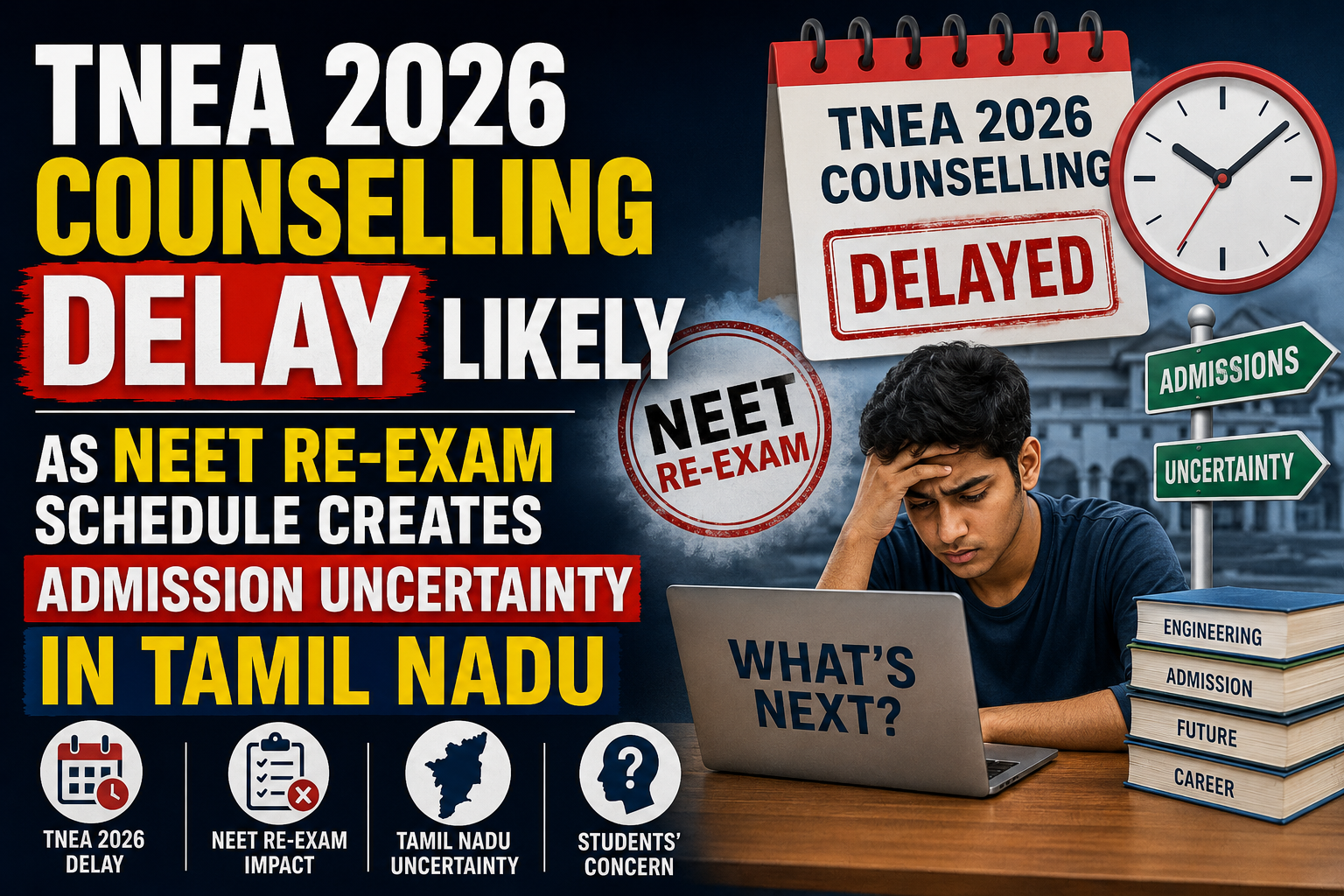 TNEA 2026 Counselling Delay Likely as NEET Re-Exam Schedule Creates Admission Uncertainty in Tamil Nadu