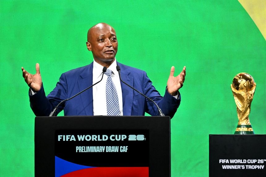 African Confederation of Football president Patrice Motsepe delivers a speech during the qualifying draw for the Africa zone of the 2026 FIFA World Cup, in Abidjan on July 13, 2023.