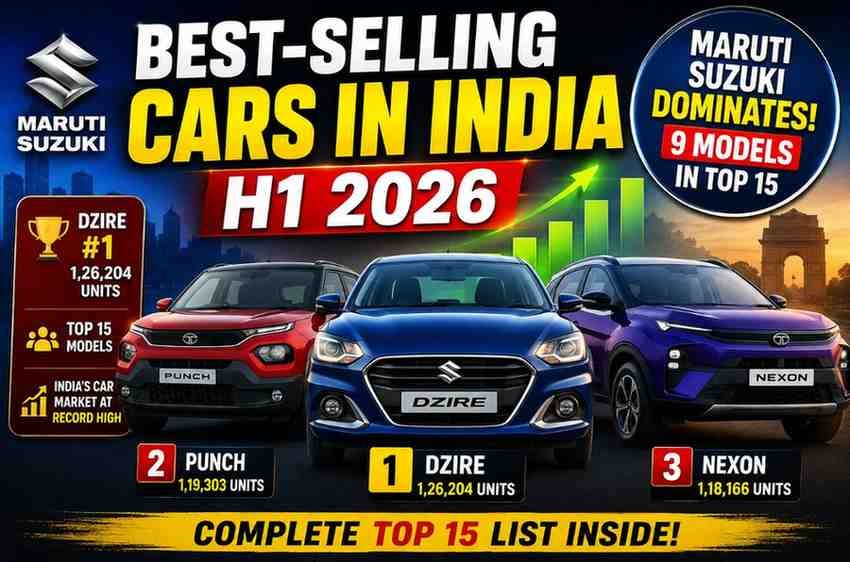 Best-Selling Cars in India H1 2026: Maruti Suzuki Dominates With 9 Models in Top 15