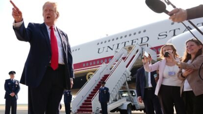 President Donald Trump speaks to reporters before boarding Air Force One, Wednesday, July 1, 2026, at Joint Base Andrews, Md. President Donald Trump speaks to reporters before boarding Air Force One, Wednesday, July 1, 2026, at Joint Base Andrews, Md.