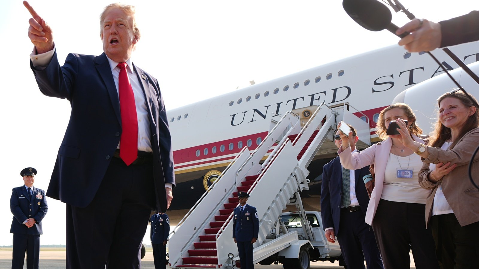 President Donald Trump speaks to reporters before boarding Air Force One, Wednesday, July 1, 2026, at Joint Base Andrews, Md.
