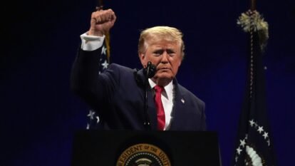 President Donald Trump gestures at the conclusion of his speech during Salute to America, an Independence Day event honoring the nation's 250th anniversary, Saturday, July 4, 2026, on the National Mall in Washington. President Donald Trump gestures at the conclusion of his speech during Salute to America, an Independence Day event honoring the nation's 250th anniversary, Saturday, July 4, 2026, on the National Mall in Washington.