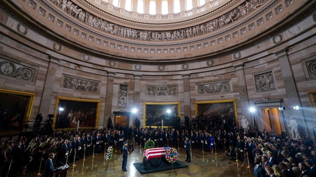 Barry Black, chaplain of the Senate, speaks during a congressional tribute to the late Sen. Lindsey Graham, R-S.C., in the Rotunda of the U.S. Capitol, Tuesday, July 28, 2026, in Washington.