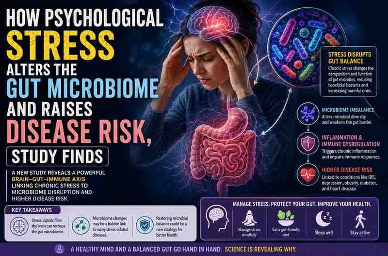 How Psychological Stress Alters the Gut Microbiome and Raises Disease Risk, Study Finds