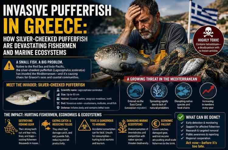 Invasive Pufferfish in Greece: How Silver-Cheeked Pufferfish Are Devastating Fishermen and Marine Ecosystems