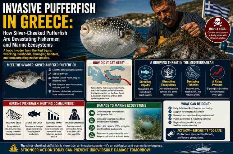 Invasive Pufferfish in Greece: How Silver-Cheeked Pufferfish Are Devastating Fishermen and Marine Ecosystems