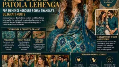 Anshula Kapoor's Teal Blue Patola Lehenga for Mehendi Honours Rohan Thakkar's Gujarati Roots