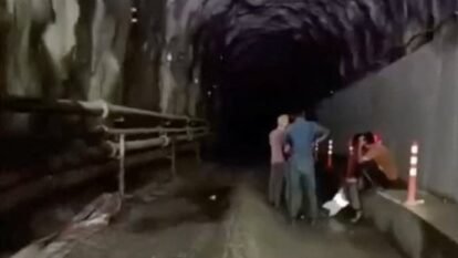 People who were stuck in the tunnel of a hydropower project, in the aftermath of flash floods and a mudslide, as they are rescued, in Rasuwa, Nepal. People who were stuck in the tunnel of a hydropower project, in the aftermath of flash floods and a mudslide, as they are rescued, in Rasuwa, Nepal.