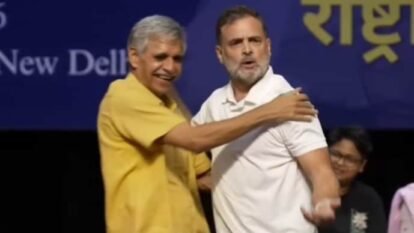 Rahul Gandhi hugs Congress leader Rahul Gandhi hugs Congress leader
