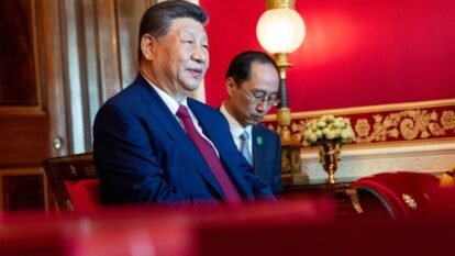 Xi Jinping, China's president, attends a tea ceremony with US First Lady Melania Trump and US President Donald Trump during a state visit in the Red Room of the White House in Washington, DC, US, on September 25, 2026.