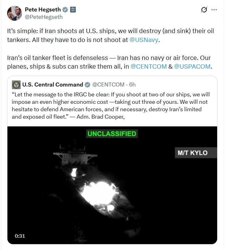 Hegseth issued the warning in a post on X