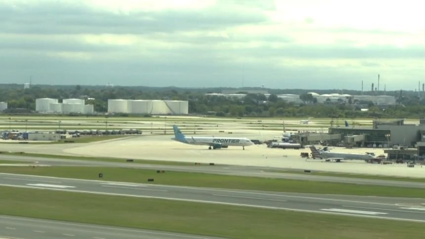 Grounded planes are seen at Philadelphia International Airport on September 21, 2026.