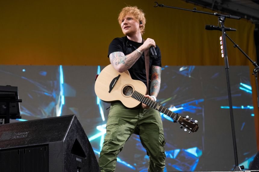 Ed Sheeran performs at the 2023 New Orleans Jazz & Heritage Festival in New Orleans on April 29, 2023.