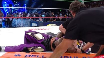 Rey Mysterio Injury Scare After Omos Attack at AAA TripleMania Night 1 Rey Mysterio Injury Scare After Omos Attack at AAA TripleMania Night 1
