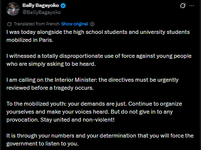 Bally Bagayoko who is the mayor of French city Saint-Denis shouts at police to “Stop!” and protects the student protesters.