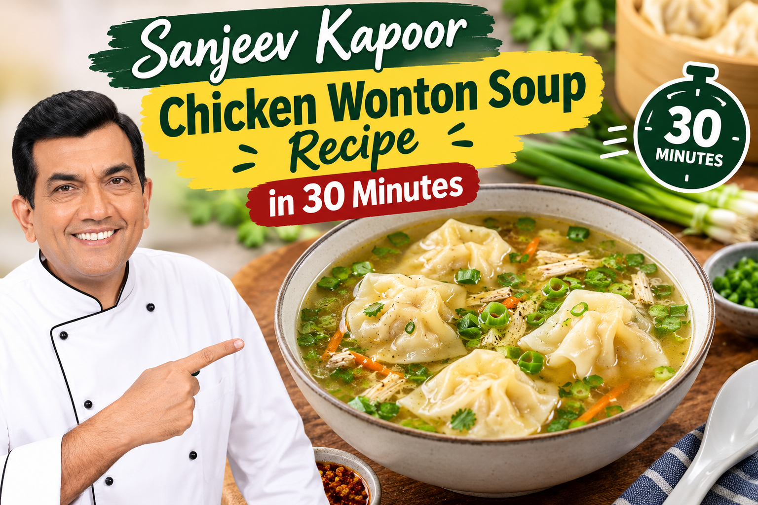 Sanjeev Kapoor Chicken Wonton Soup Recipe in 30 Minutes