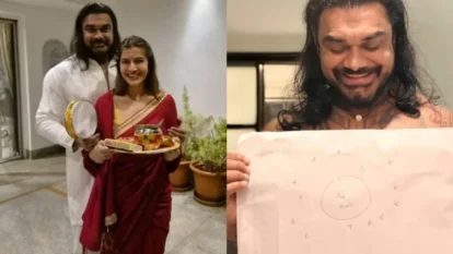 Varalaxmi Sarathkumar's Karwa Chauth: Husband Draws Moon Varalaxmi Sarathkumar's Karwa Chauth: Husband Draws Moon